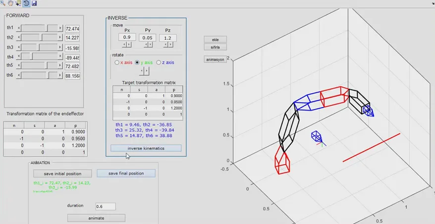 6 Eksen Robot Kinematiği Matlab Simülasyonu